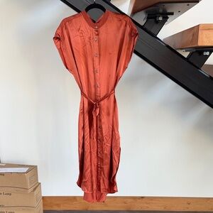 100% silk Banana Republic Terracotta Button-Front Midi Dress